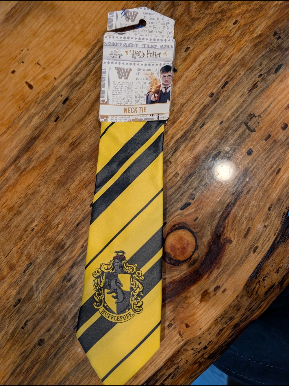 Warner Bros. Hufflepuff Crest Yellow and Black Stripe Tie